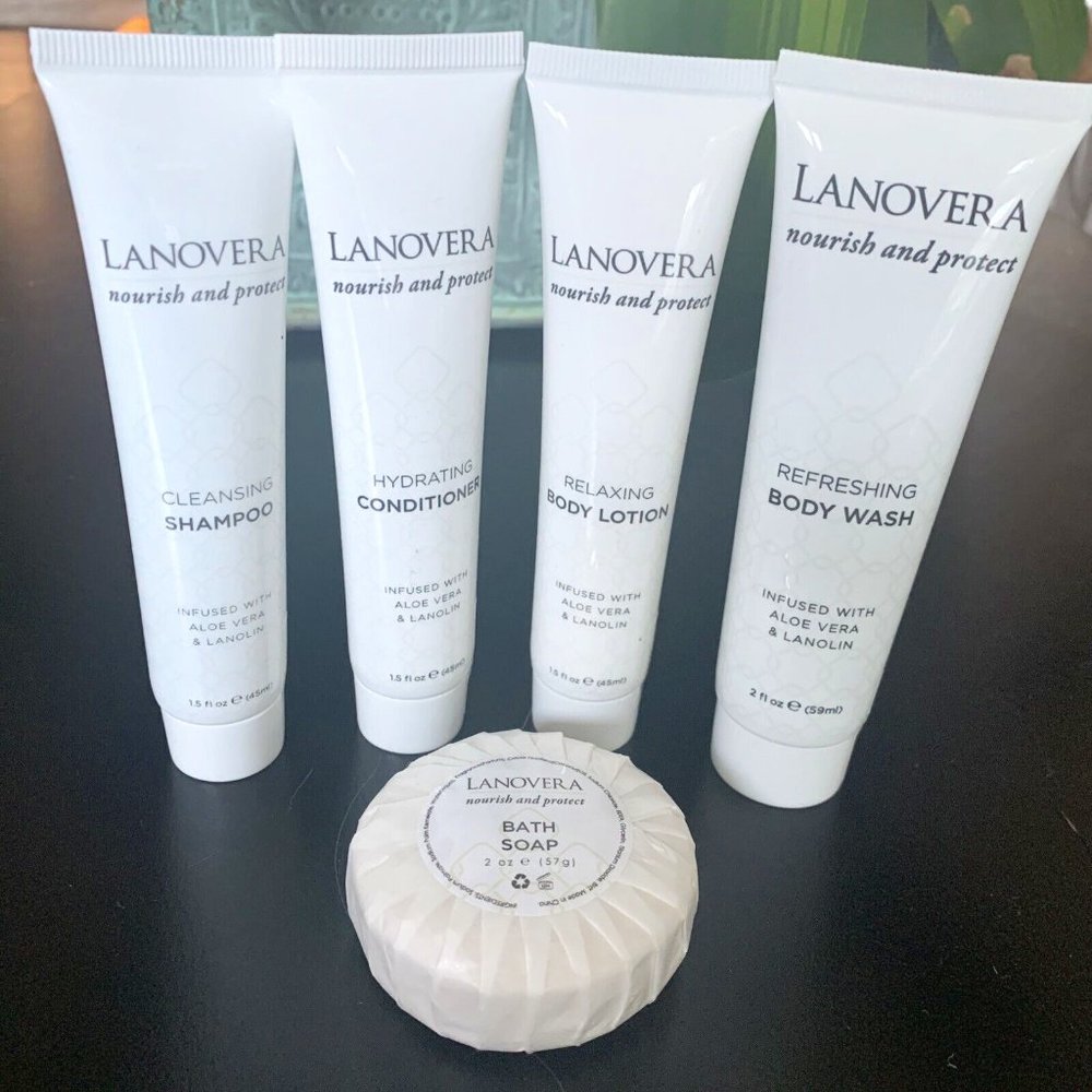 Lanovera 5pc Travel Set Body Wash Shampoo Conditioner Lotion Aloe MGM BELLAGIO